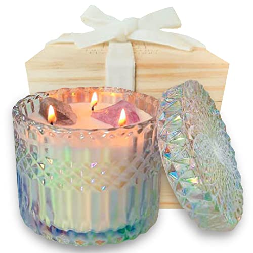 Healing Crystal Candle - 14Oz Soy Meditation Candles With Crystals Inside. Fluorite, Amethyst, Clear Quartz. Manifestation Aromatherapy Candle For Stress Relief, Peace, Relaxation, And Harmony #TOP21