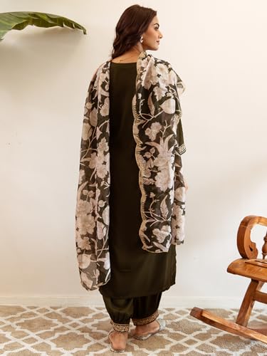 Image of INDO ERA Women's Embroidered Viscose Rayon Kurta & Pant With Dupatta Set