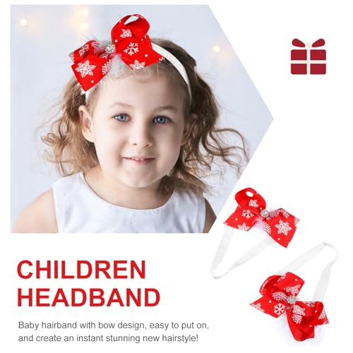 FRCOLOR 2Pcs Christmas Hair Bow Headband Cute Holiday Hair Band Xmas Party Hair Decoration Headdress for Toddlers Baby Girls Newborn Red Bows with Snowflake Hair Accessories3