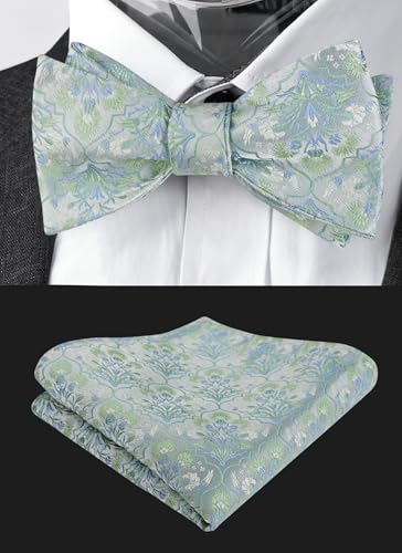 Image of Alizeal Mens 2pcs Floral Pattern Bow Tie Set | Self-tied Pocket Square Colorful Perfect for Weddings Proms Business