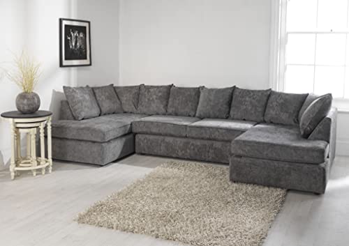 Palm Interiors - Corner Sofa - London - Alaska Platinum Fabric- U-Shape Scatterback Corner Sofa
