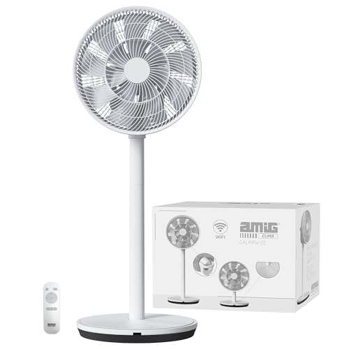 Amig - Ventilador Portátil GALAIR WIFI-01 | De Pie o Mesa | Muy Silencioso 13dB | Bajo Consumo 27W | 26 Velocidades y Función Sueño | Oscilación Vertical y Horizontal | Control Remoto y Luz LED
