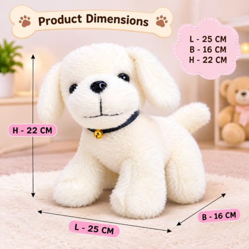 Image of ADORA White Puppy Soft Toy with Black Collar and Golden Bell, Cute Fluffy Stuffed Dog Plush for Kids, Cuddly Animal Toy for Birthday Gifts, Nursery Decor and Playtime