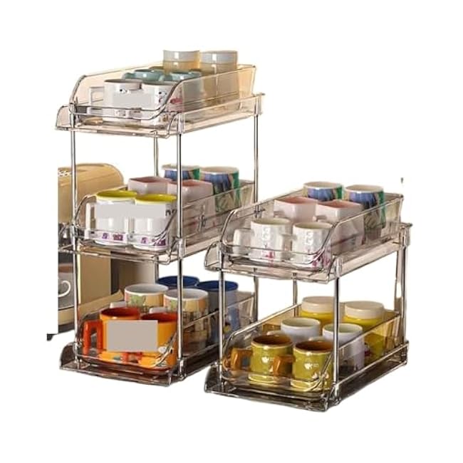 Kitchen Cabinet Organizer Cup Storage Rack Kitchen Cabinet Bar Double Tea Set Mug Holder Sundry Organization Plate Rack(Double Tier)