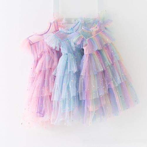 Vestido de tutú sin mangas con estrellas arco iris para niñas 4