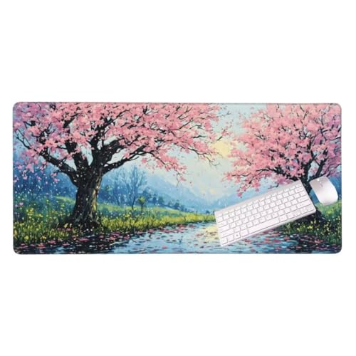 Tapis de Souris Gaming XXL Mousepad 900 x 500 mm Grand Tapis Souris, l'arbre roseTapis Souris pour Clavier et Bureau, avec Bords Surpiqués et Dos Antidérapant pour Gamer, Personnel de Bureau S-3947