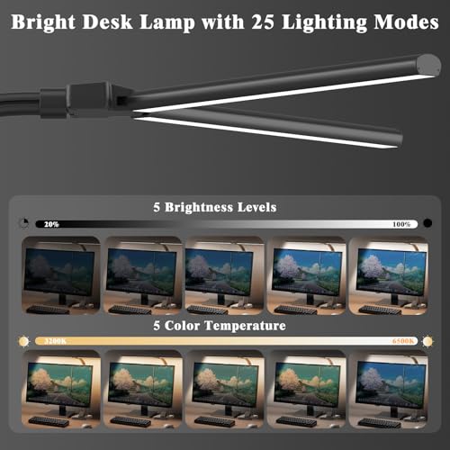 LED Desk Lamp with Phone Holder - 24W Adjustable Light for Home Office, 25 Modes, Eye-Caring Design