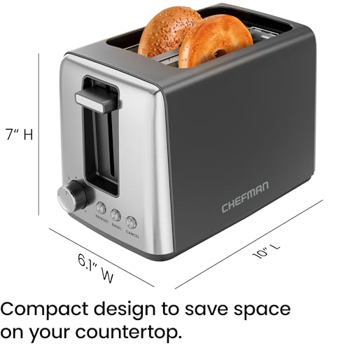 Chefman 2 Slice Toaster, 7 Shade Settings, Removable Crumb Tray, Thick Bread and Bagel Toaster with Defrost and Cancel Buttons – Black - Image 4