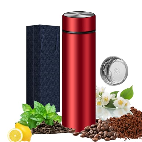 Bottiglie isolate - Bicchiere sottovuoto per caffè, tè e bevande con infusore in acciaio inox, 450ml, bottiglia da viaggio per tè, caffè/acqua calda e fredda/regalo pronto (rosso)
