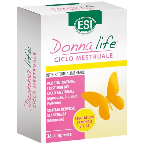 ESI - Donna Life Ciclo Mestruale, Integratore a Base di Melissa, Magnesio e Angelica, Contrasta i Sintomi del Ciclo Favorendo la Regolazione Ormonale, Senza Glutine e Vegano, 36 Compresse