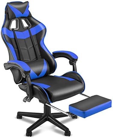 Soontrans Gaming Chair with Footrest,Gaming Laptop Chair, Workplace Gaming Chair Ergonomic Gamer Chair with Peak Adjustment,Headrest and Lumbar Help Gamer Chair(Storm Blue)