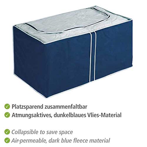 WENKO Jumbo-Box Air, Aufbewahrungsbox für Textilien, mit Sichtfenster und 3-Seiten-Reißverschluss, schützt vor Motten, Staub und Schmutz, aus atmungsaktivem Vlies-Material, 91 x 48 x 53 cm, Navy