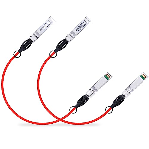 Image of ipolex [Red 2 Pack 10G SFP+ Twinax Cable, Direct Attach Copper(DAC) Passive Cable, 0.5m (1.64ft), for Cisco SFP-H10GB-CU0.5M, Meraki, Ubiquiti, Mikrotik, Intel, Fortinet, Netgear, D-Link and More