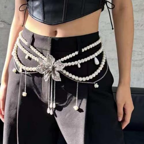 Cadena de cintura de perlas exclusivas y alta joyería corporal con pétalos 7
