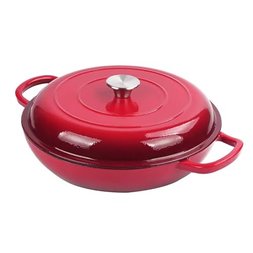 Everypan Eclat Cast Iron Dutch Oven, Non-Stick Ovenproof Enamelled Casserole Pot, Oven Safe up to 260°C – Sturdy Dutch Oven Cookware - Baking, Braising, and Cooking (Red, Shallow 2 L)