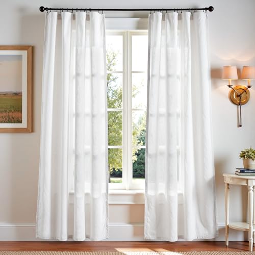 jinchan Linen Blend Curtains 90 inch Length 2 Panels for Bedroom Living Room, Light Filtering 50 inch Wide Farmhouse Drapes with Rod Pocket Back Tab(5