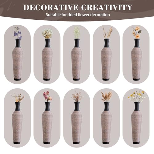 Image of Large Hand-Woven Bamboo Floor Vase, Tall Home Decor Floor Vase for Fake Flower Dried, Flower Holder for Living Room, Bedroom, Dining Room, Entryway, Hallway (Pattern Black Brown, Bottle)