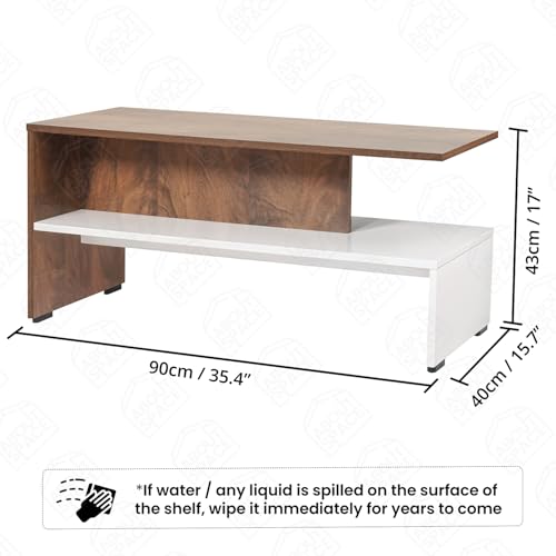 Image of ABOUT SPACE Coffee Table - Portable Wooden Centre Table with Open Partition Storage - DIY Furniture - Sofa Tea Poyee for Living Room, Home, Office (White & Walnut - L 90 x B 40 x H 43 cm)