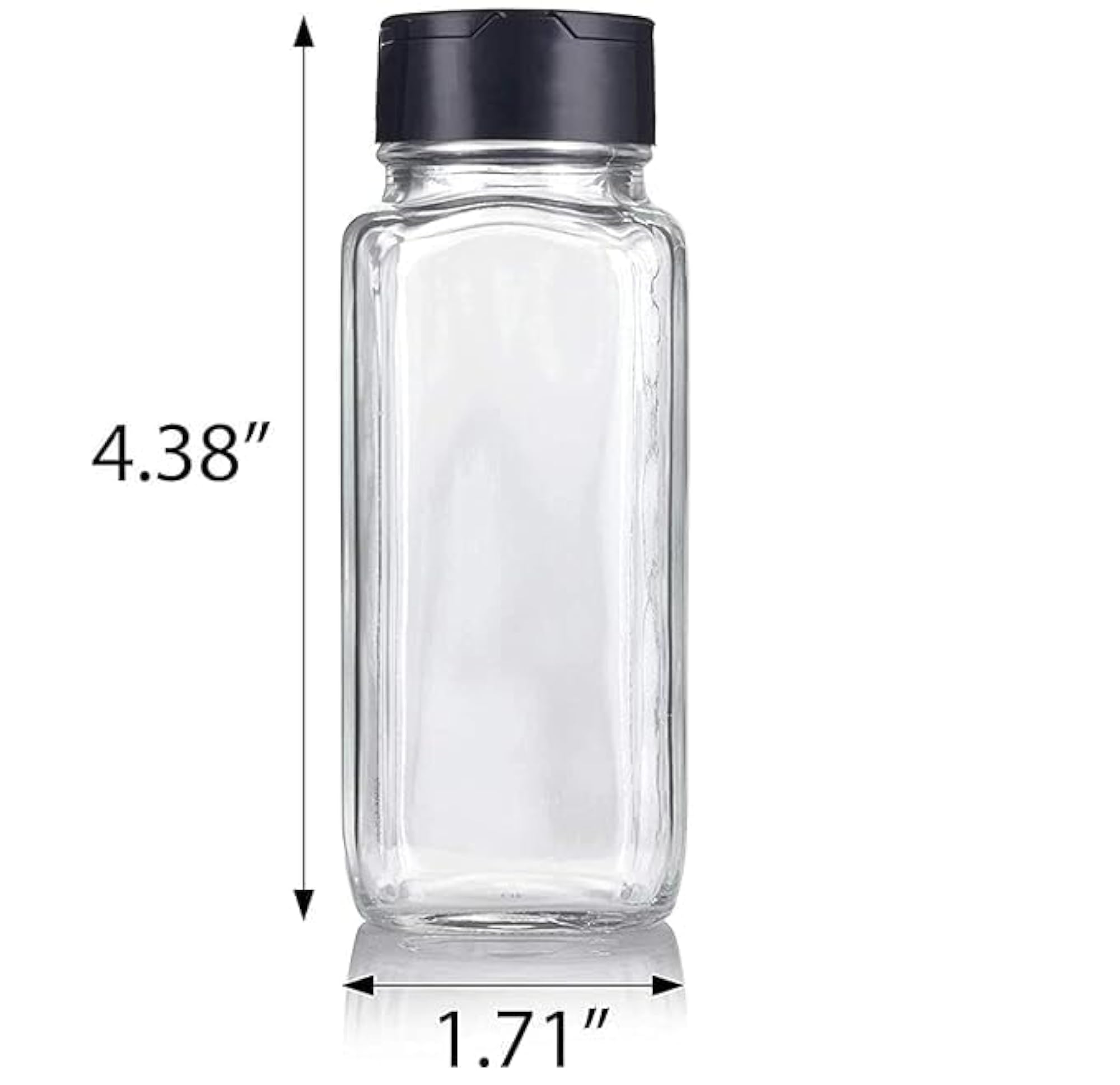 Square Glass Spice Jar Set with Black Sifter Cap, 4 Pcs