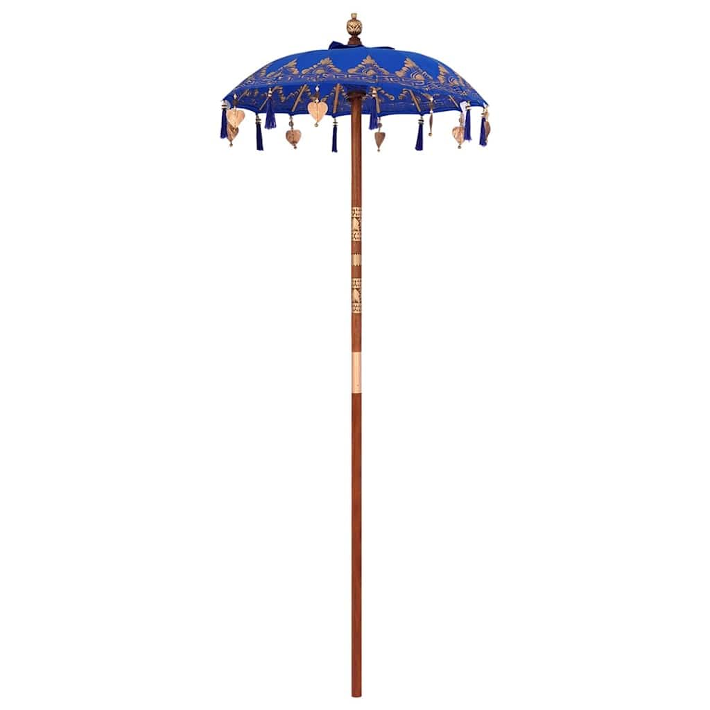 Sombrilla balinesa crema 125 x 125 x 260 cm redonda de algodón bambú con palo de madera tallada a mano diseño tropical para jardín, terraza, balcón y momentos de playa