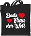 Shirtracer Romantisch - Beste Frau der Welt mit Herzchen weiß - Unisize - Schwarz - Statement - WM101 - Stoffbeutel aus Baumwolle Jutebeutel lange Henkel
