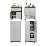 Metal Tool Cabinet,Garage Storage Cabinet System,Wall Cabinet & Locking Rolling Tool Cabinet with Doors and Adjustable Shelves,Steel Tool Cabinets for Home (4 Pcs-StyleB, Black & Grey)