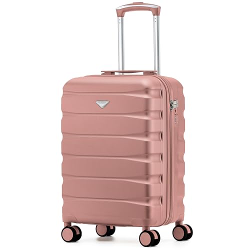Flight Knight Lightweight Travel Suitcase 55x35x25cm | Hard Shell Carry On Luggage with Aluminum Telescopic Handle, 8 Spinner Wheels & TSA Lock | Approved Max Size for KLM & Air France