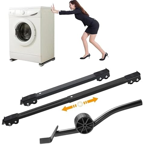 Niciksty Extendable Furniture Appliances Rollers, Heavy Duty Furniture Appliances Rollers with 24 Roller & Pry Bar, Mobile Washing Machine Base for Washer and Dryer Machines, Furniture (Black) Cover