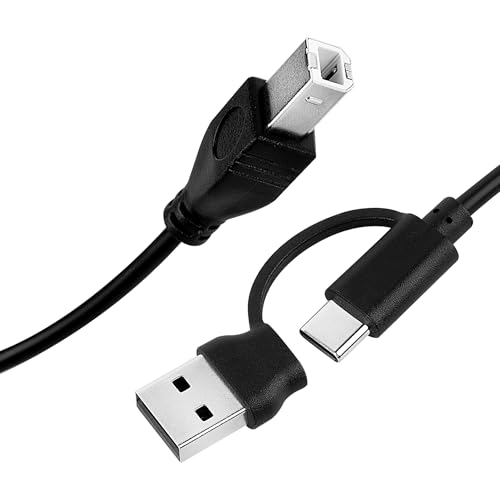 Musiin Piano Keyboard MIDI Controller USB Cable 1M, USB B to Dual USB and Type-C Cable 2.0 Compatible with MB Pro/Air, and Yamaha Roland Casio