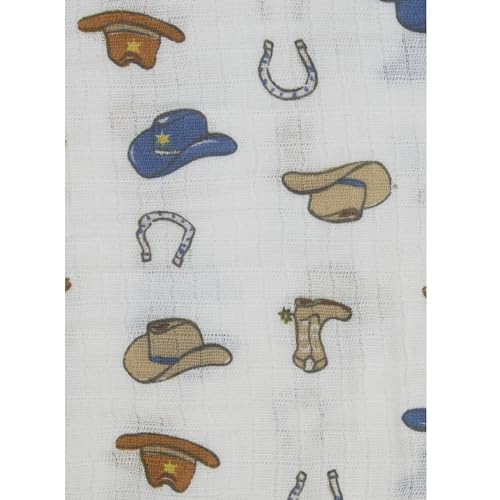 Image of Chick Pea Muslin Baby Blanket for Boy Large 36x40 2pack Cowboy Hat Striped