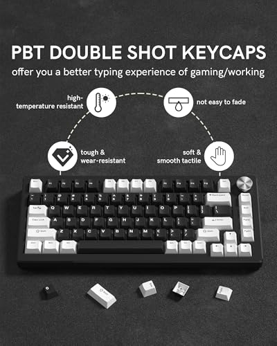 Image of Black White PBT Doubleshot Keycaps - Cherry Profile Retro, 60-108 Percent, 128 Keys Set