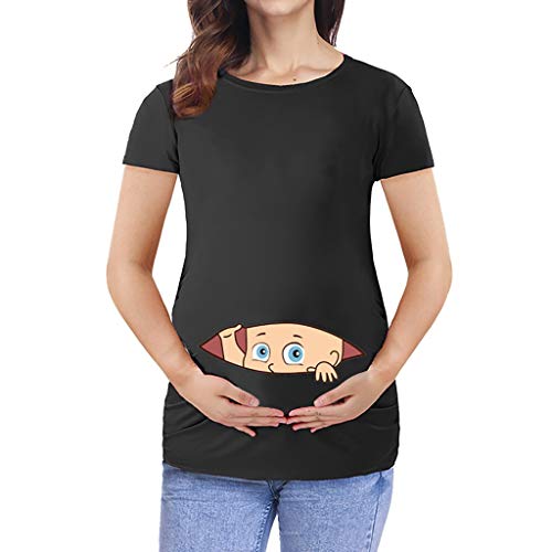 Preisvergleich Produktbild Battnot Damen Umstandsmode Blusen Sommer Kurzarm Schwangerschaft Bequeme Karikatur Baby Reißverschluss öffnen Druck Oberteil Mutterschafts Umstandstop, Frauen Umstandstunika Kleidung T-Shirt S-3XL