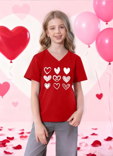 Image of LAZYCHILD Kids Valentine Shirt Girls Valentines Day Shirts Heart Graphic Long Sleeve Striped Tee Tops 5-14 Years