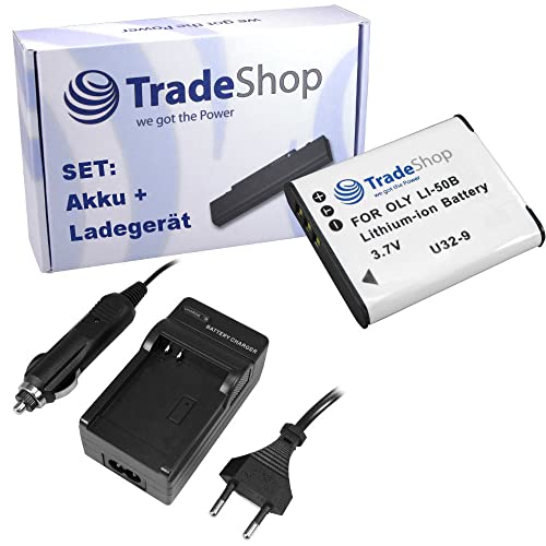 Kit de batería de Ion de Litio + Cargador de batería con Adaptador de Coche para Pentax Optio X 70 i10, RZ 10 Ricoh CX3, Olympus Mju 850/1010 sustituye a Olympus LI-50B, Ricoh Db 100, Pentax D-Li92
