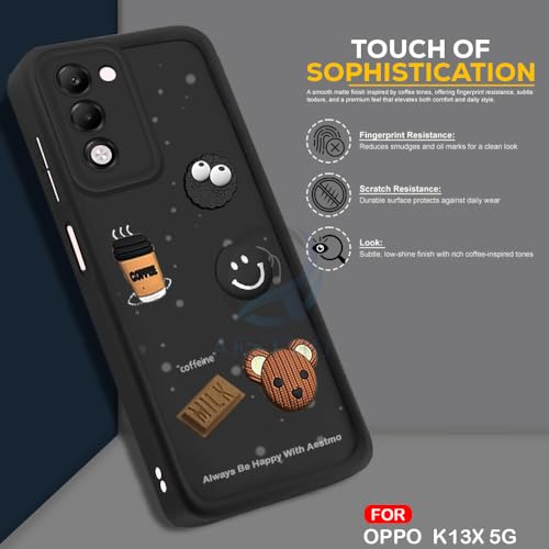 Image of AESTMO Back Case Cover for Oppo K13X 5G / Oppo A5 5G Cover | Cute Fun Cartoon 3D Ball | Coffee Silicone Case | Full Body Protection | Camera Protection Back Oppo K13X 5G / Oppo A5 5G (Black)