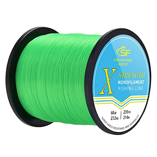 SF Monofilament Fishing Line Premium Spool X-Strong Mono Nylon Material Leader Line Hi-Vis Green for Saltwater Freshwater 60LB