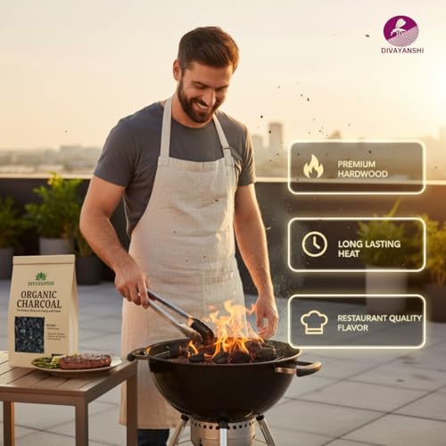 Image of Divayanshi Premium Charcoal Briquettes | All-Natural Long-Lasting BBQ Charcoal for Grilling & Cooking | Includes Fire Starter Cubes | Outdoor Foldable Barbecue Grill for Camping & Picnics (10 kg)