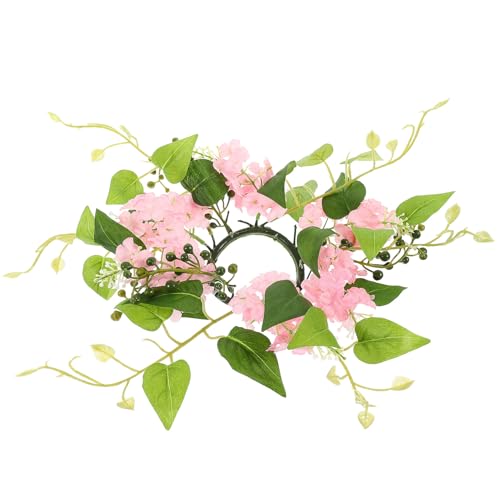 Housoutil Ghirlanda Anello di Candela Nuziale Fiori Artificiali e Foglie Finte Centrotavola Decorativo per Matrimonio e Feste Corona di Candele Compatta in Plastica e Tessuto Rosa per