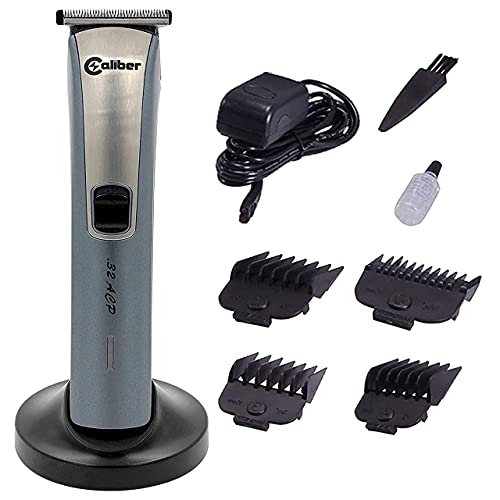 Caliber .32 ACP - Professional Barber and Stylist Hair & Beard Clippers/Trimmers Kit - Smooth, Quiet Trim and Cutting - Cordless Grooming Clipper Set with 4 Comb Guards For All Hair Types - Grey