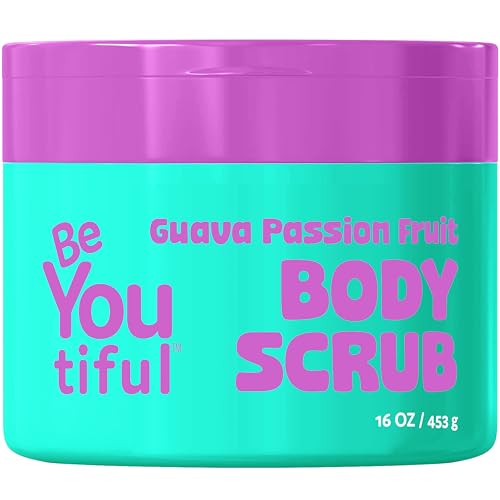 BeYOUtiful Guava Passion Fruit Body Scrub Exfoliator for Kids & Teens, Easter Gifts for Kids, Gentle Sugar Exfoliating Scrub, Shea & Sweet Almond Oil, 16 oz, Easter Stuffers