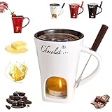 MEKLITRZ Schokoladenfondue-Becher, Keramik-Schmelztiegel Mit Gabel Und Kerze, Persönlicher, Mit...