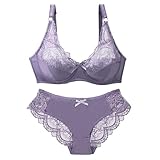 Conjunto de lencería abierta para mujer, sujetador y bragas para mujer, sujetador de encaje sexy y ropa interior, 2 piezas, traje fino y cómodo, transpirable, conjunto de lencería brillante, morado