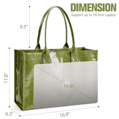 Image of KALIDI PVC Tote Bag Women's Kraft Paper Work Handbags Purses with Top Handle