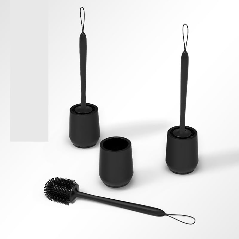 Escobillero y Portaescobillas Juego de escobilla baño con Base for la Limpieza Diaria del hogar Limpieza Profunda(Negro)
