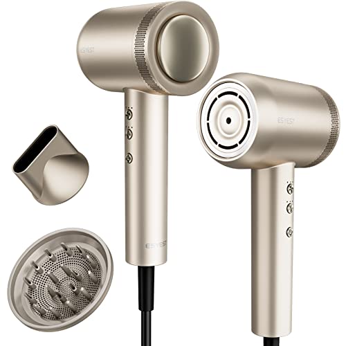 Esyest Hair Blow Dryer With Diffuser For Women Curly Hair, Fast, Lightweight And Quiet Ionic Hairdryer With Low Noise 102000Rpm Brushless Motor, No Heat Damage, Mother's Day Gifts, Gold #TOP18