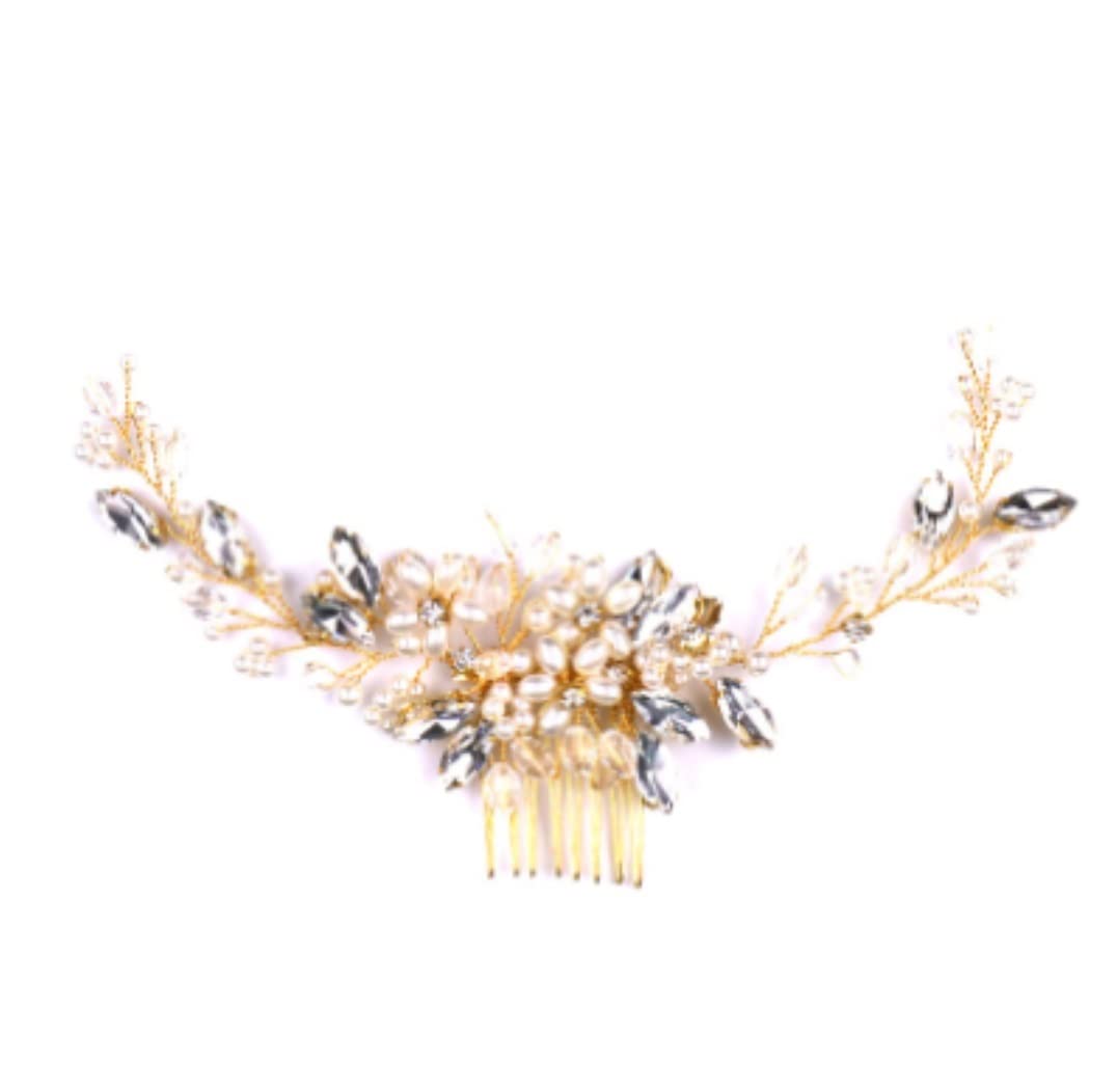 Grzebień do Włosów Biżuteria korona dla kobiet kryształowe grzebienie do włosów Rhinestone Pearl grzebień do włosów dla nowożeńców kobiety biżuteria do włosów ślub Ozdób do Włosów(Gold)