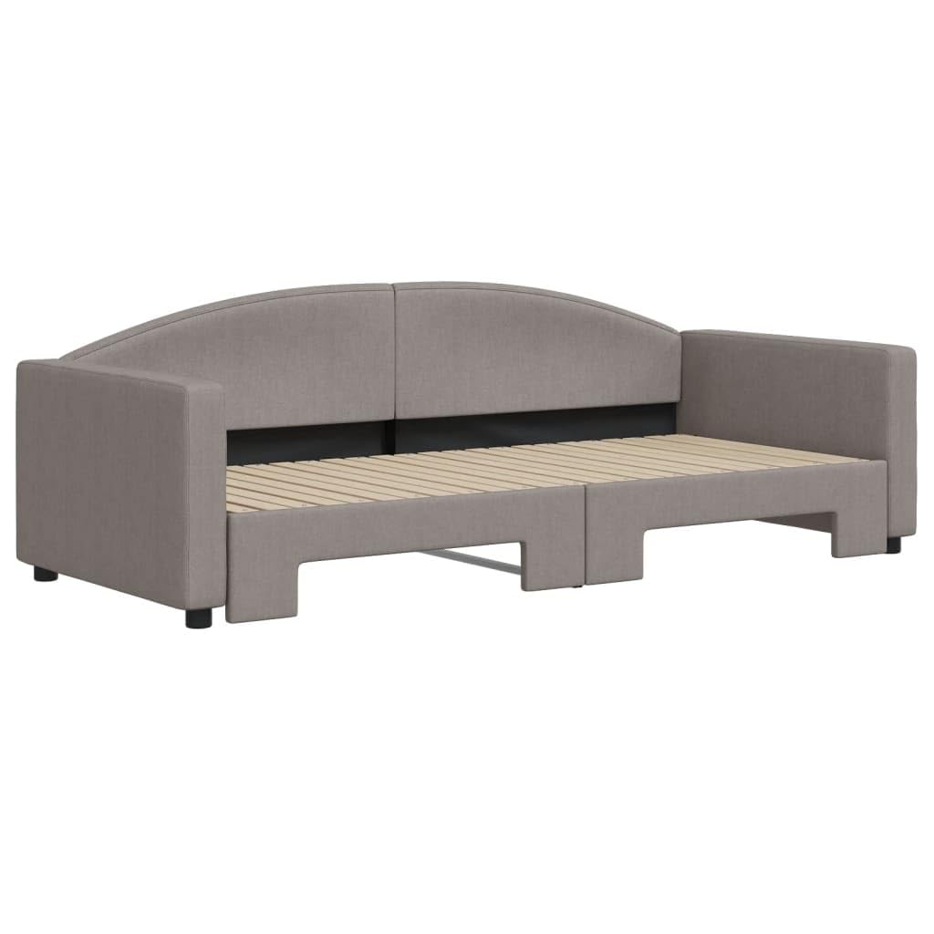 Letto da giorno estensibile, 90 x 200 cm, in tessuto tortora, con rete a doghe, struttura stabile per camera degli ospiti, divano letto salvaspazio con robusto telaio imbottito e design