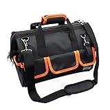17-Inch Tool Bag Wide Mouth Tool Tote Bag Pockets for Tool Storage with Zipper Inside Orange
