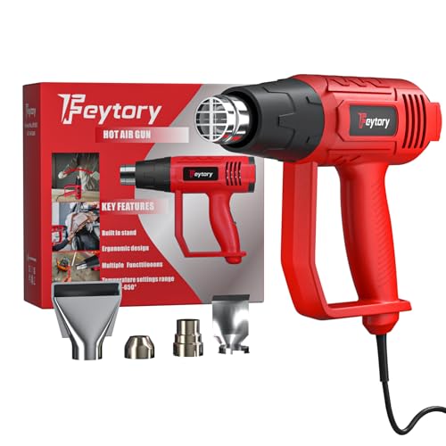 2000W Heat Gun, 572°F/1112°F (300°C/600°C) Fast Heat Hot Air Gun Kit, Professional Dual Temperature Settings, Overload Protection, 4 Nozzles for Charcoal Spotting, Paint Stripping, Shrinking PVC