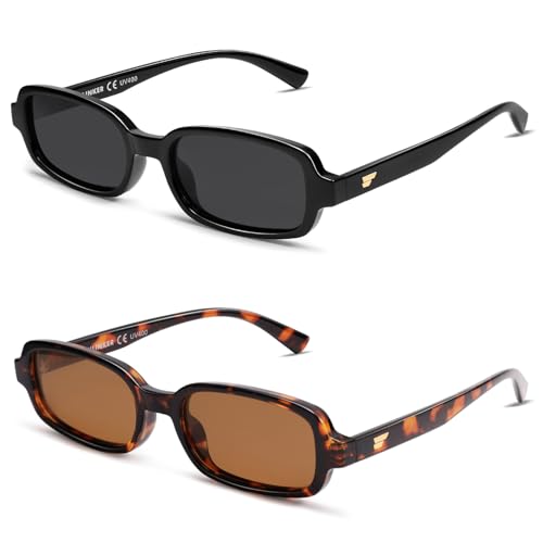 Image of VANLINKER Retro Rectangle Polarized Sunglasses for Women Men Small 90s Style Vintage Trendy Narrow Rectangular Frame VL9813